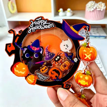 Funny Halloween Acrylic Shaker Keychain With Black Cat Witch Pumpkin Ghost