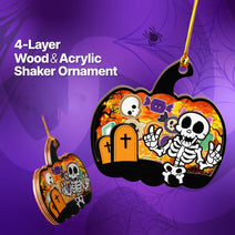 Skeleton Happy Halloween Ornament Wood and Acrylic Shaker