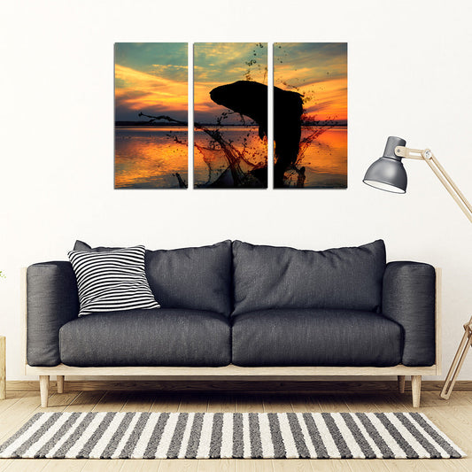 Fish Jumping Out Water Fishing Canvas Decor