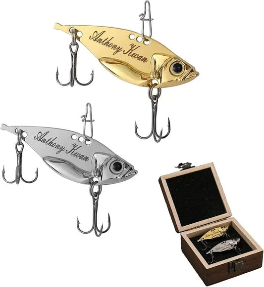 Personalized Fishing Lure Set with Wooden Gift Box
