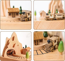 Vintage Wooden Roller Coaster Small Train Castle Music Box Gift